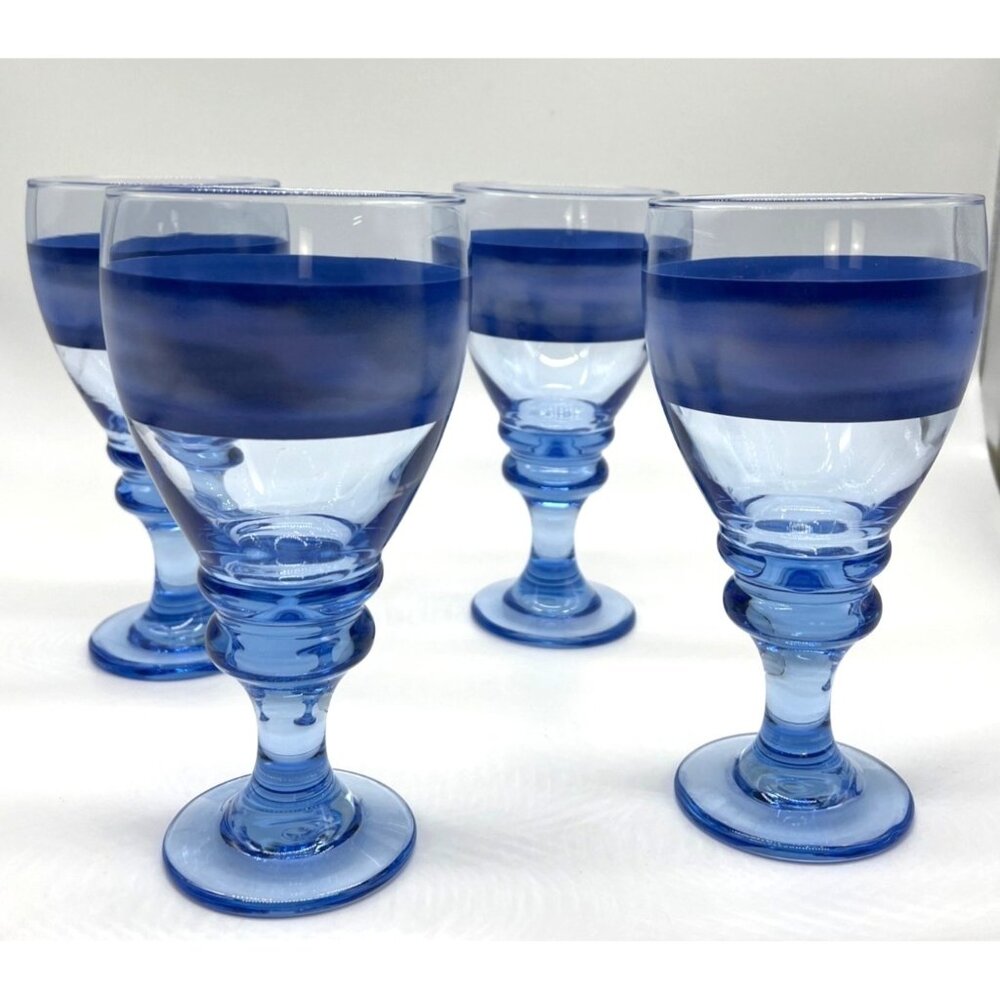 Vintage Libbey Nova Blue Water Goblets Set of 4